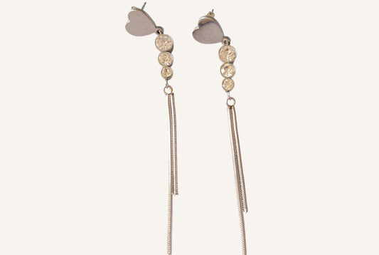 Aretes Cometa Corazones Plateados