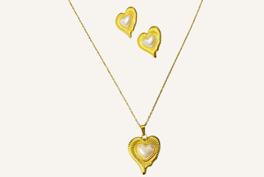 Set Corazones Con Perla